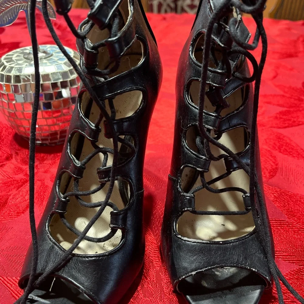 Zara Black Gladiator Lace-Up Stiletto Sandals - Picture 5 of 6